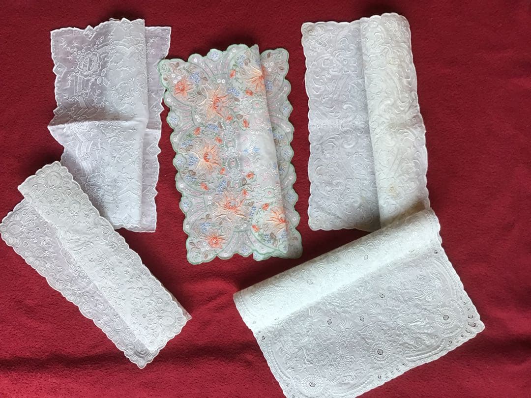 汕頭 刺繍とレースのホワイト、多色 ハンカチセット スワトウ 5枚