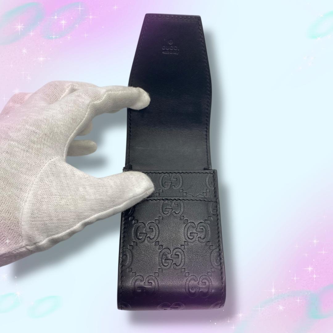 《美品》 グッチ シマ シガレットケース 小物入れ レザー ブラック