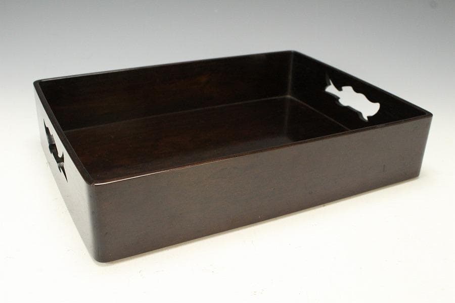 高級 本 紫檀 双魚透 煙草盆 本紫檀 重厚 共箱 旧家蔵出