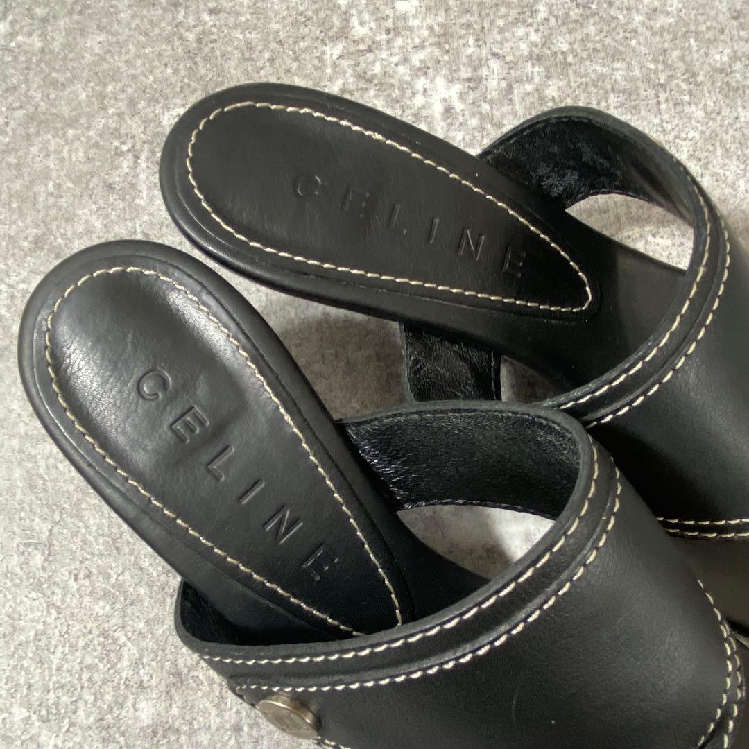 美品　CELINE セリーヌ　サンダル　フラット　ブラック 黒　レザー 25cm