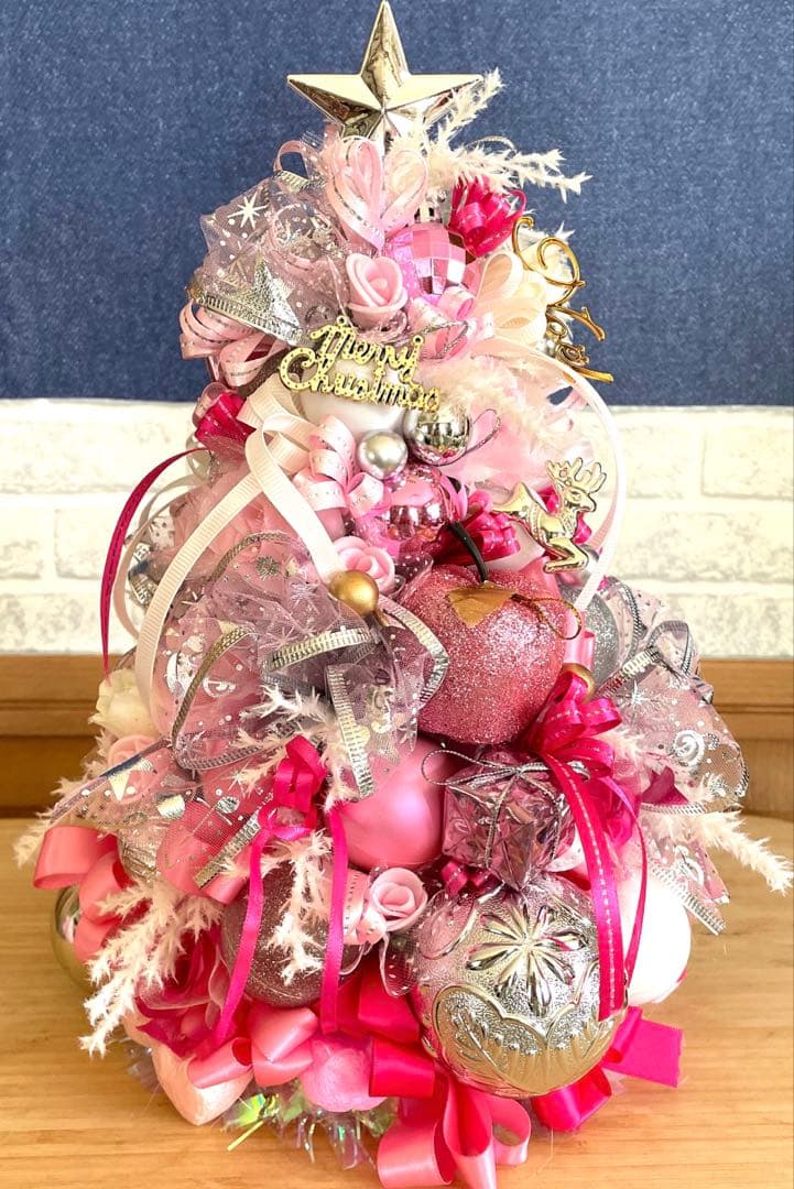 手作りクリスマスツリー ピンクゴールド 約30cm❣️ばら園❣️3点セット❣️