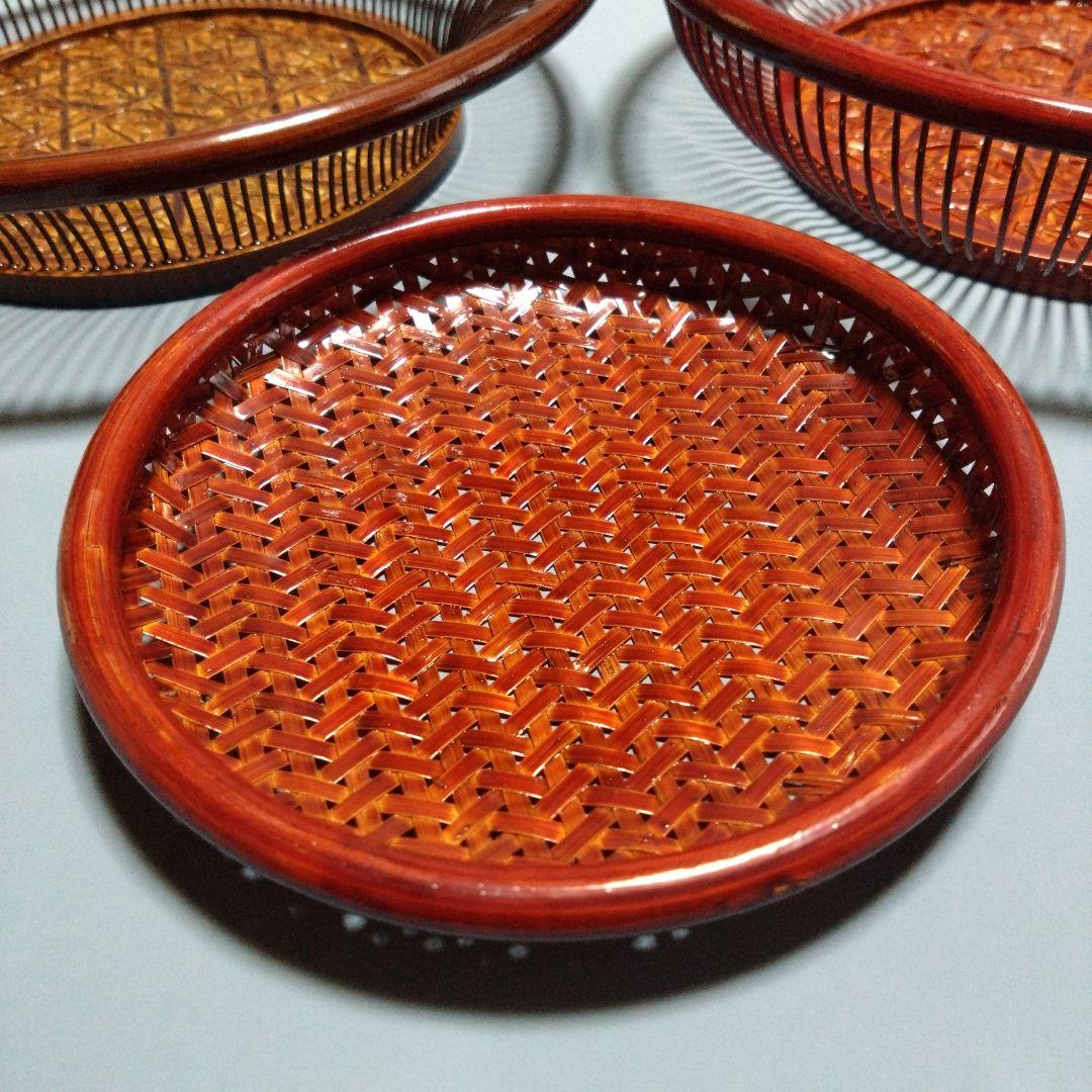 竹製 赤いバスケット 3点セット