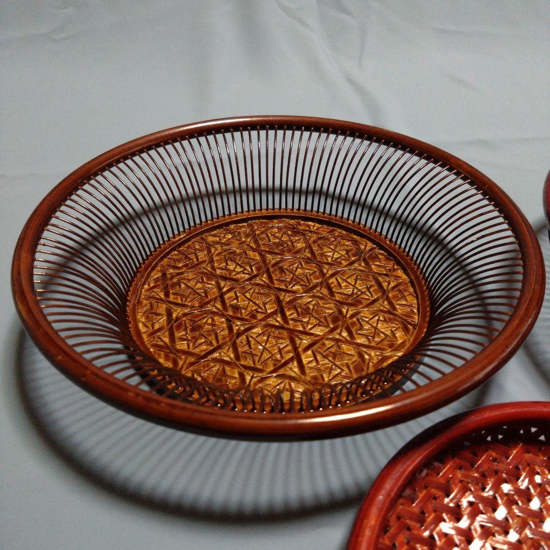 竹製 赤いバスケット 3点セット
