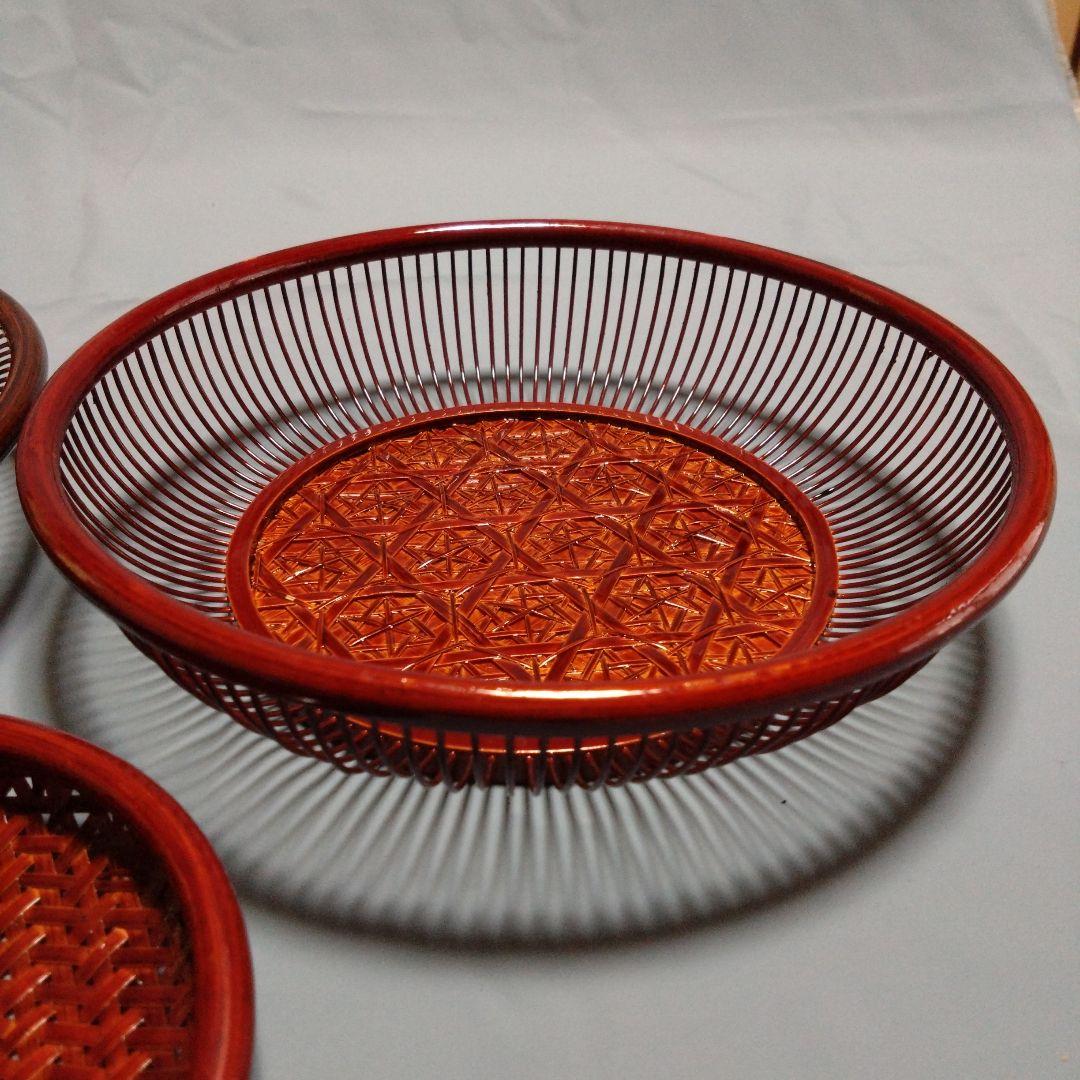 竹製 赤いバスケット 3点セット