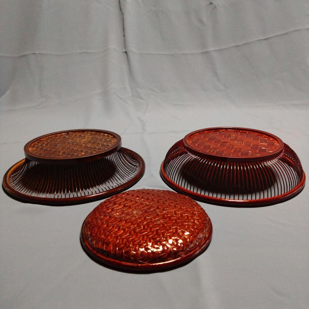 竹製 赤いバスケット 3点セット