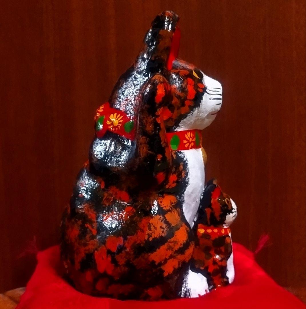 三河招き猫 親子猫 サビ猫＆クロ猫２点セット 土人形 美品