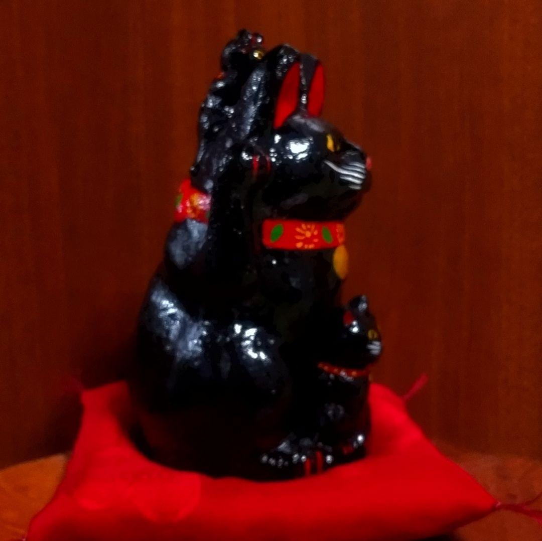 三河招き猫 親子猫 サビ猫＆クロ猫２点セット 土人形 美品