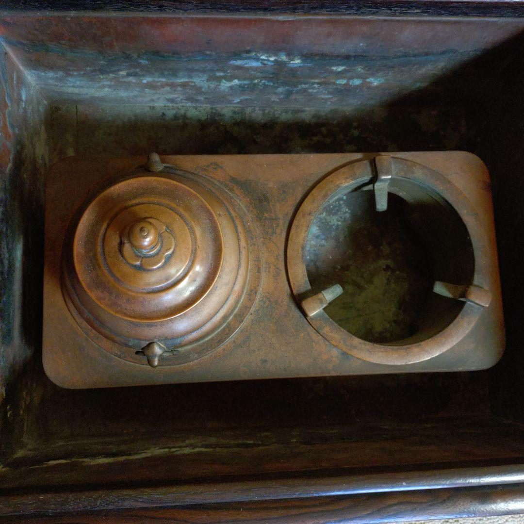 木製長火鉢 燗銅壺付 昭和レトロ 古民家 古道具 骨董品 おまけ火箸・煙管・灰掻