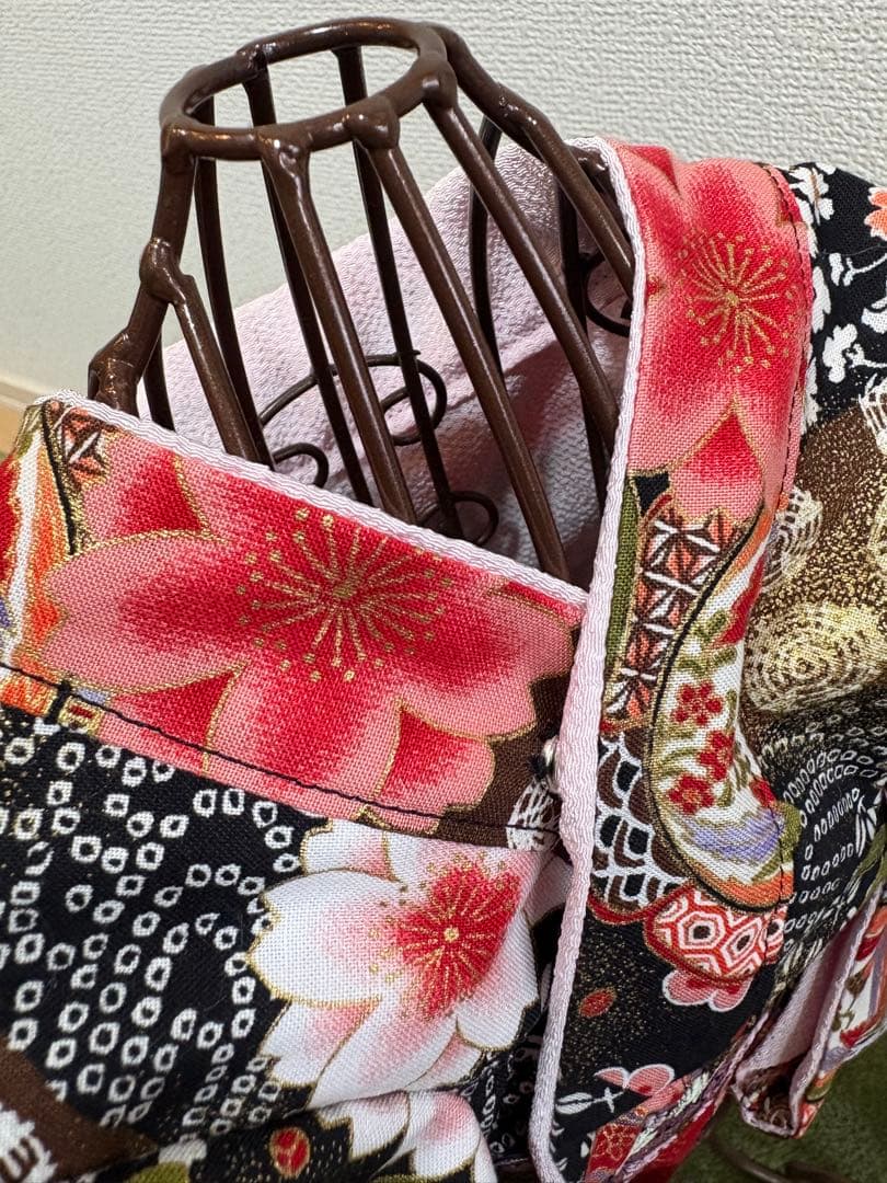 ★新作★完成品☆犬服☆つまみ細工帯飾り付き 犬用着物Sサイズ 女の子和柄ブラック