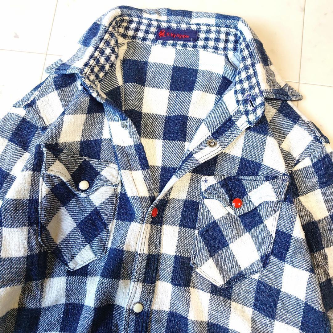 R by 45rpm インディゴ染め チェック R刺繍 長袖シャツ 1 コットン