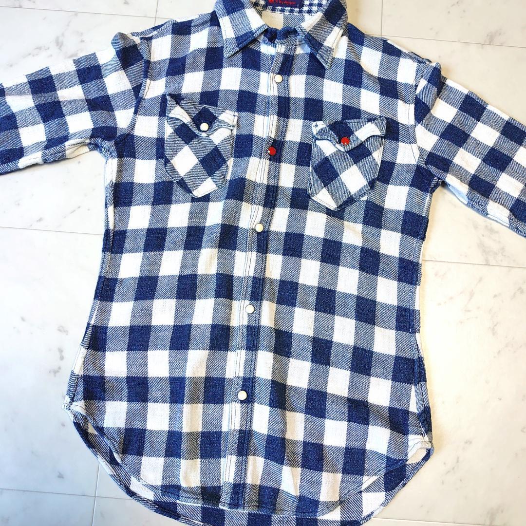 R by 45rpm インディゴ染め チェック R刺繍 長袖シャツ 1 コットン