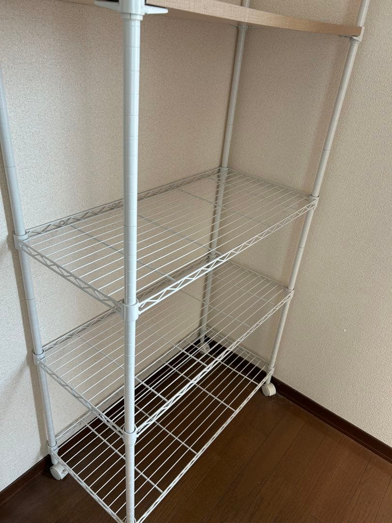 ホワイト スチールラック 4段 木製棚板付き