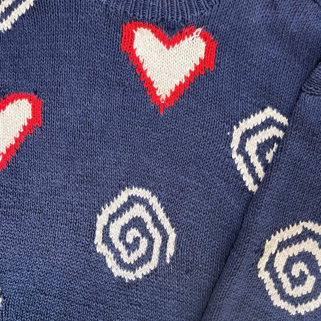 古着 マクマホーン エクアドルニット コットンニット ハート 茄子紺