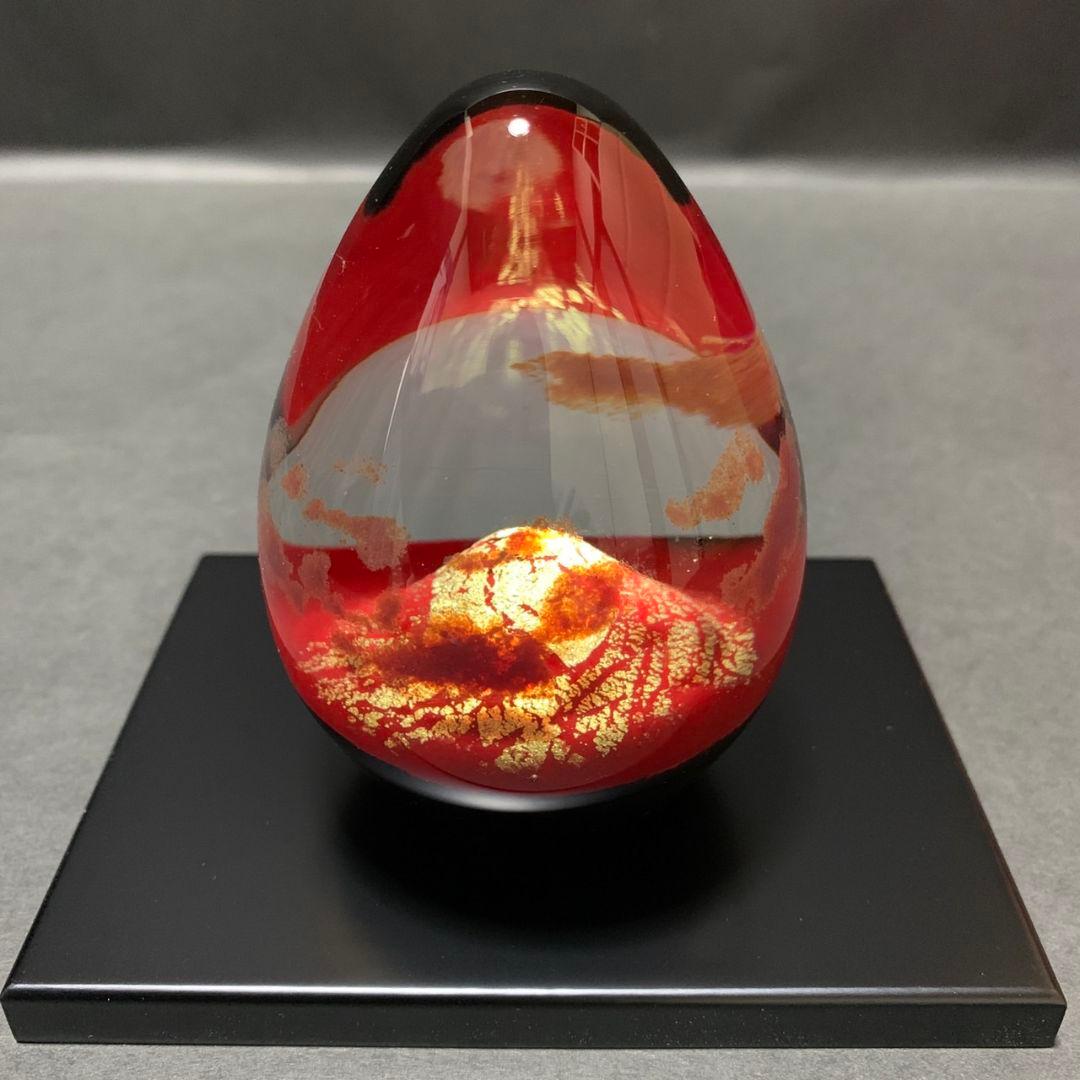 ガラス作家 ノグチミエコ ガラスペーパーウェイト 赤富士