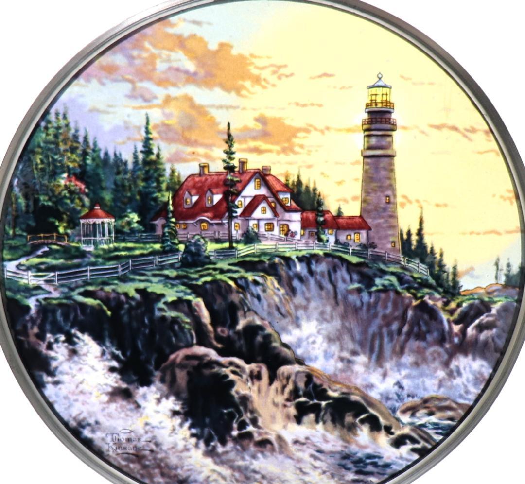 トーマスキンケード ヴィンテージ ステンドグラス 嵐の清算 家と灯台 丸型
