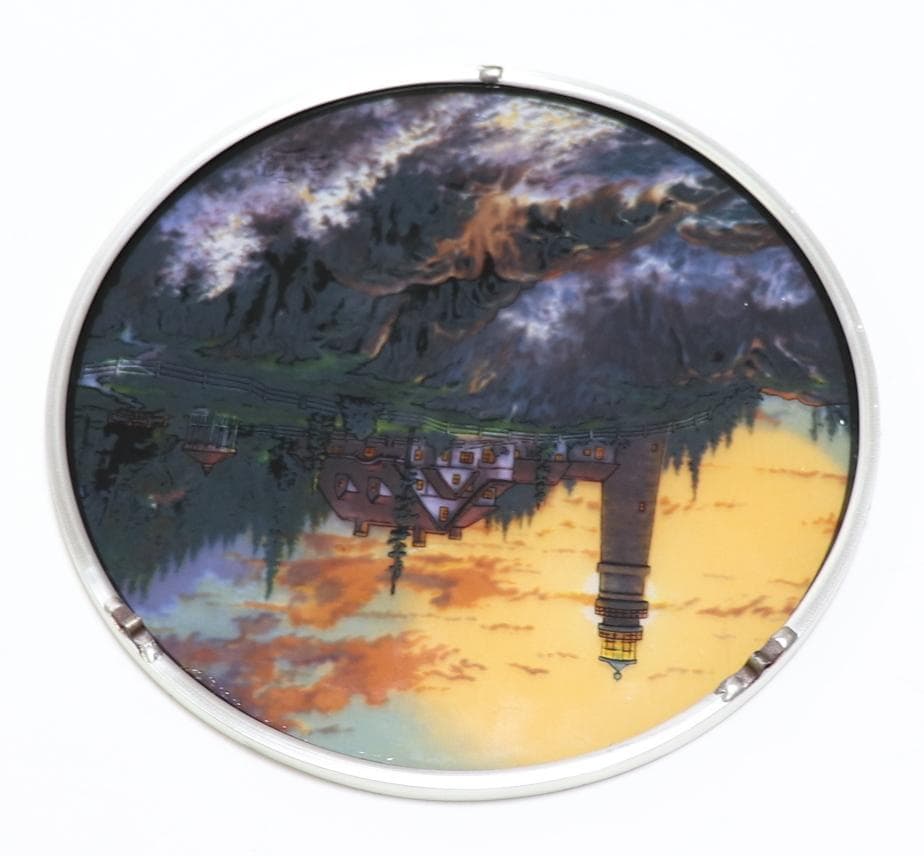 トーマスキンケード ヴィンテージ ステンドグラス 嵐の清算 家と灯台 丸型