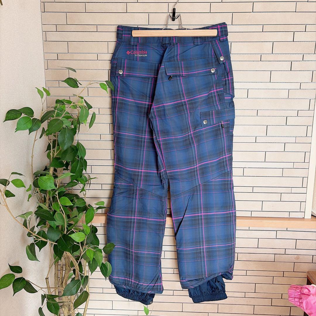 コロンビア スノーウェア S ピンク チェック 上下セットアップ オムニテック