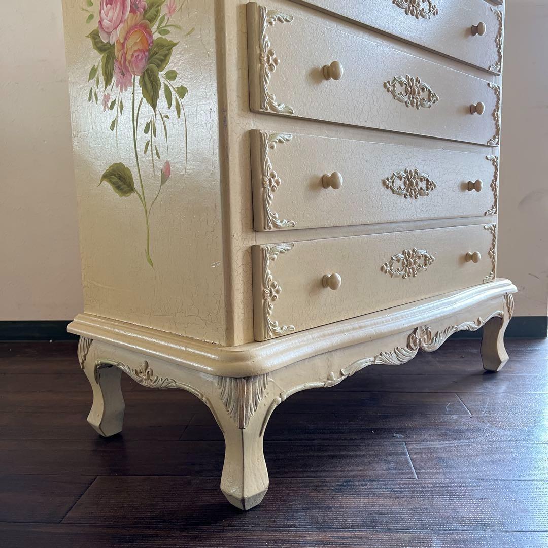 k016r122 ロココ調 ブーケ柄のチェスト 猫脚 クラック加工 クラシカル
