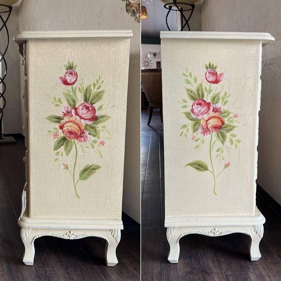 k016r122 ロココ調 ブーケ柄のチェスト 猫脚 クラック加工 クラシカル