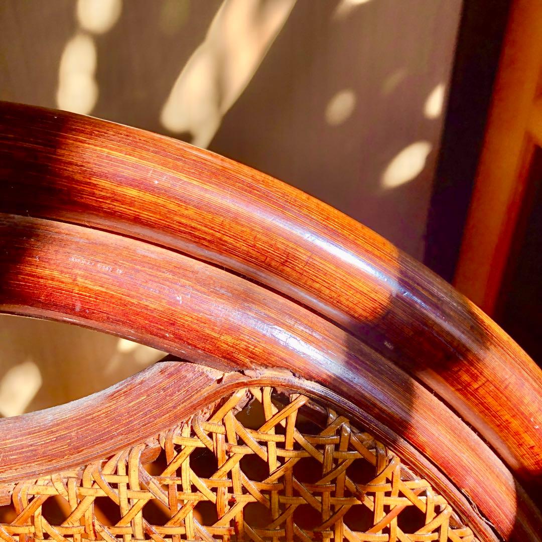 回転椅子ラタンチェア 籐 アジアンヴィンテージ アンティーク木製ブラウン 麻