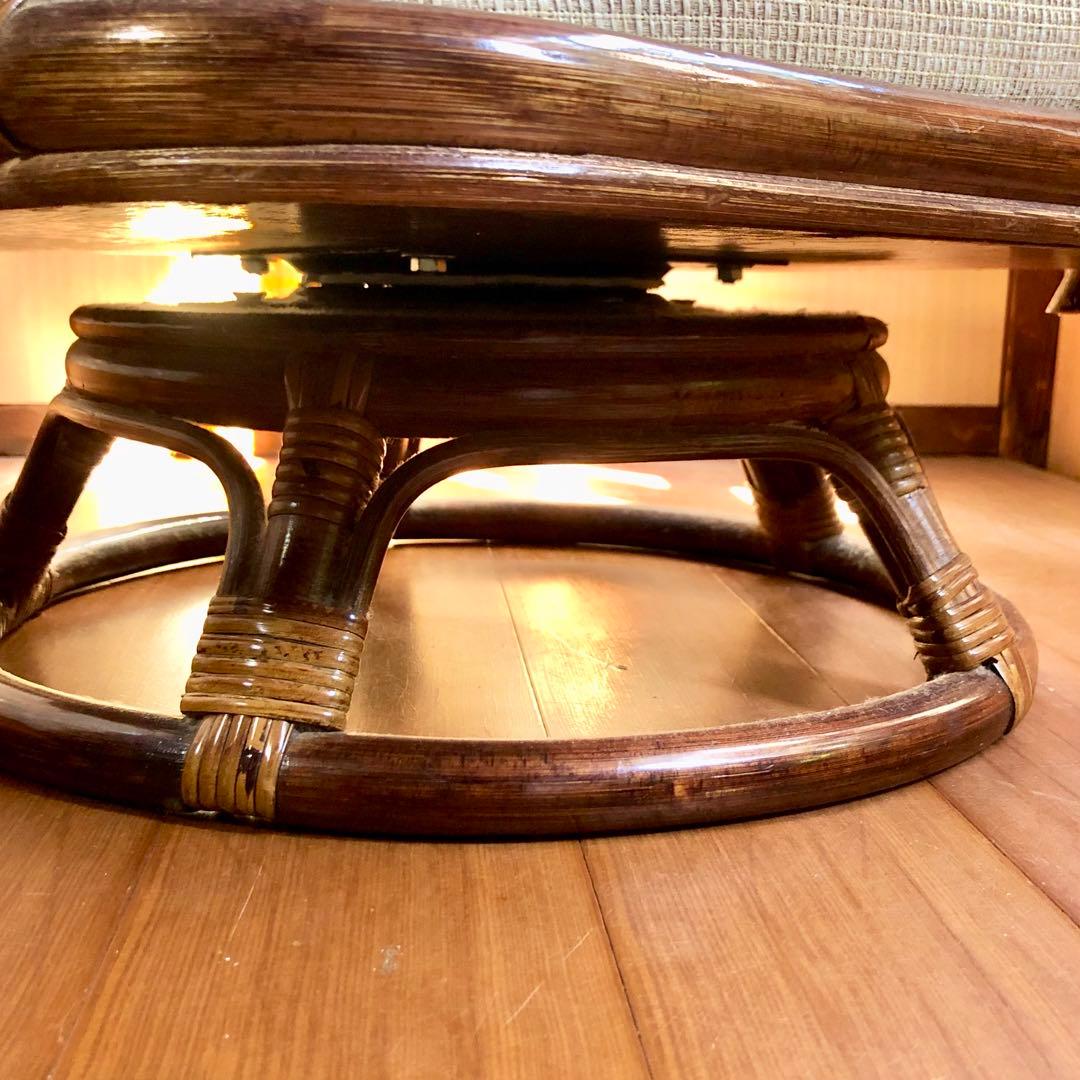 回転椅子ラタンチェア 籐 アジアンヴィンテージ アンティーク木製ブラウン 麻