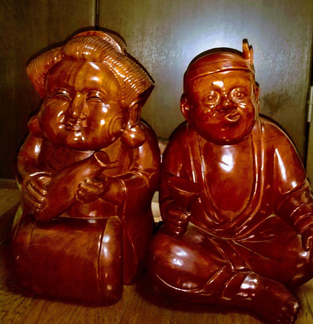 入手困難.巨大.木製.お福さんの置物.9.３kg