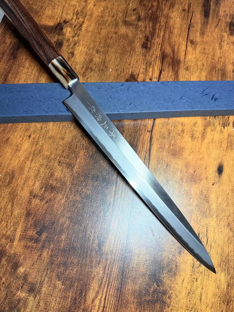 【堺刃物】刺身 柳刃　包丁　尺　銀三鋼　紫檀八角水牛柄　鞘付き