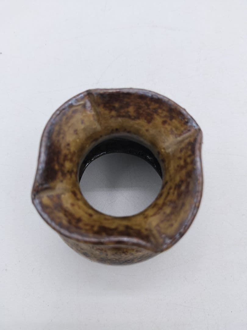 c411 蓋置 飴釉　砂金袋 志戸呂 廣前心斉 木箱 茶道具