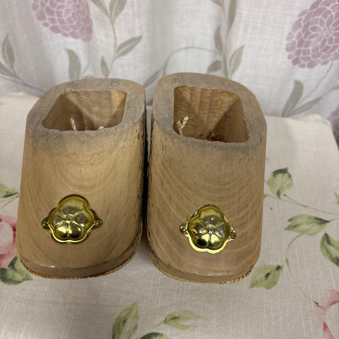 七五三用 鶴模様 木製下駄 赤金鼻緒 こっぽり　七五三