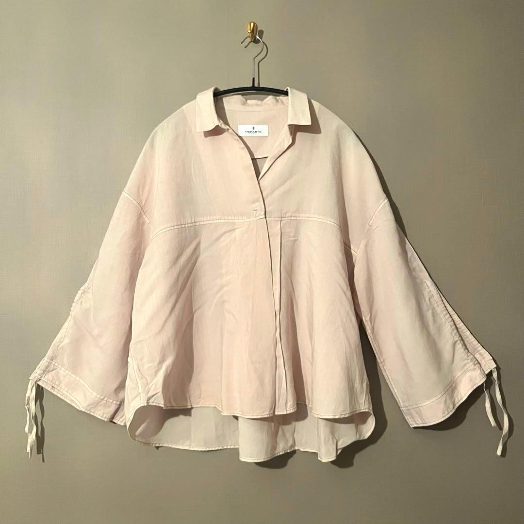 モラビト　2WAY ブラウス　38 ギャザー　オレンジベージュ　日本製　上質