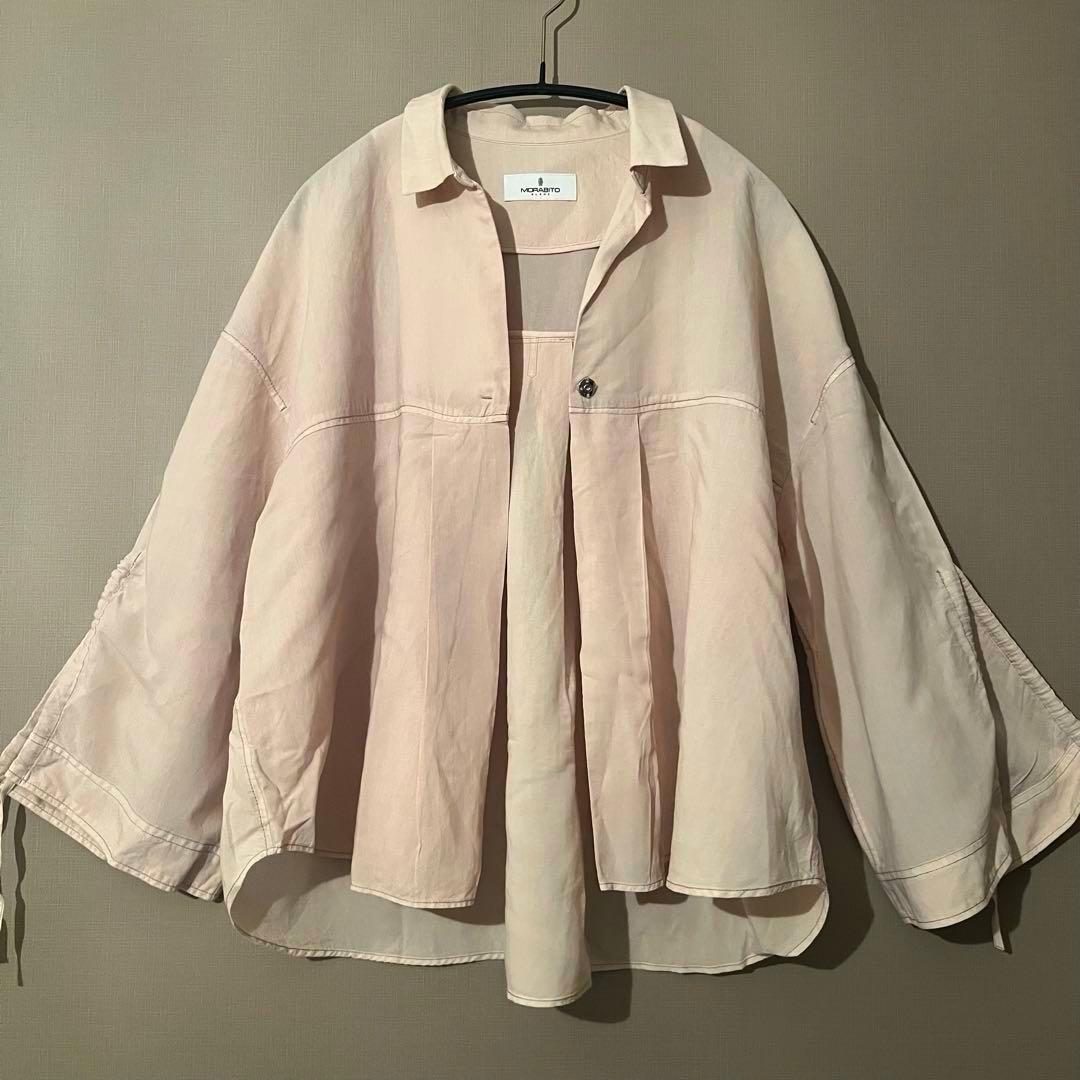 モラビト　2WAY ブラウス　38 ギャザー　オレンジベージュ　日本製　上質