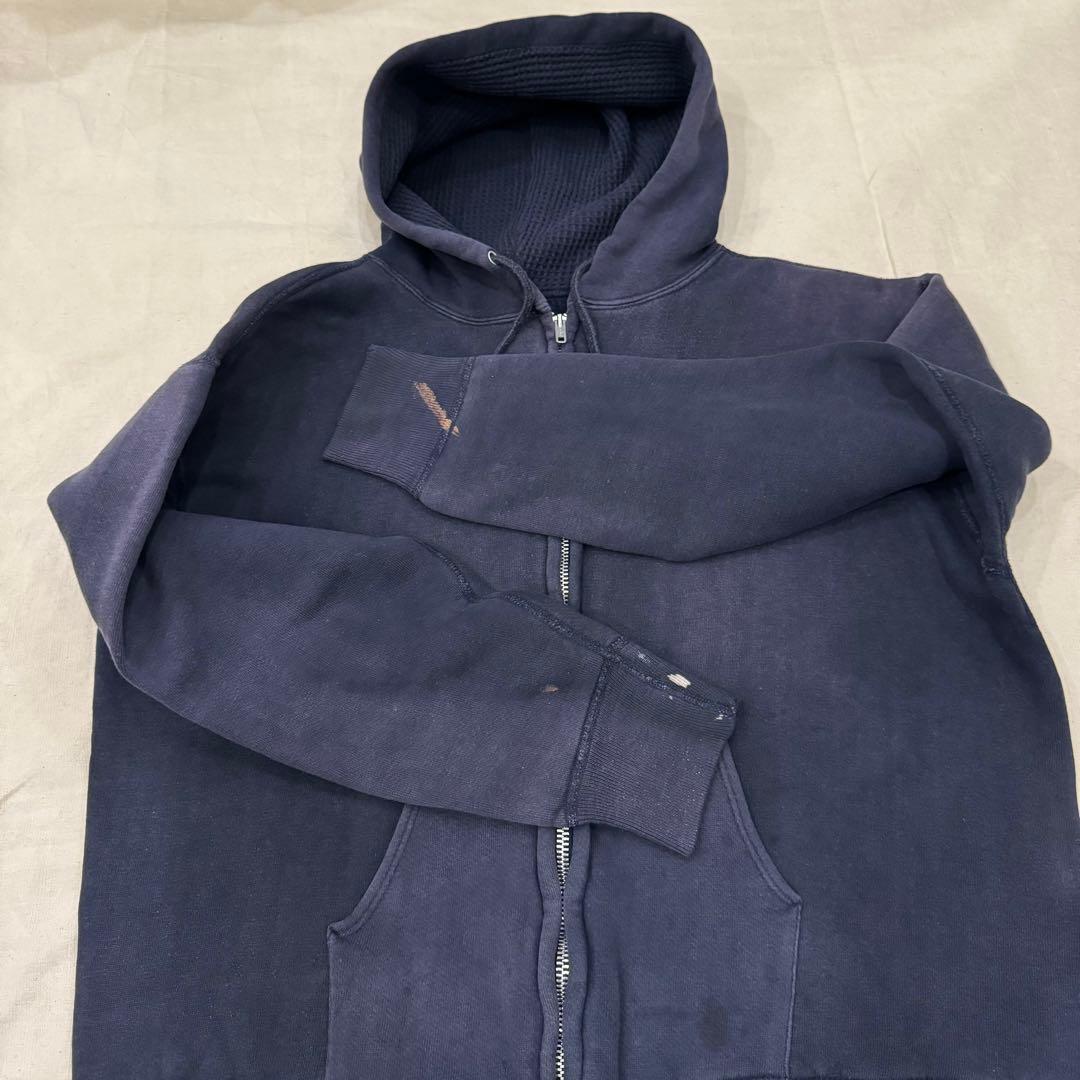 60s ダブルフェイス SWEAT ジップ パーカー 茄子紺 フェード ナス紺