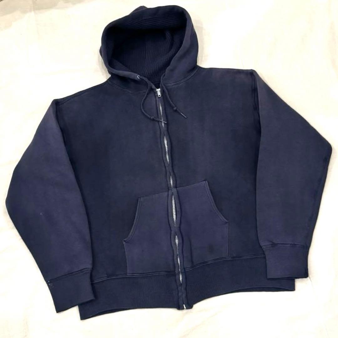 60s ダブルフェイス SWEAT ジップ パーカー 茄子紺 フェード ナス紺