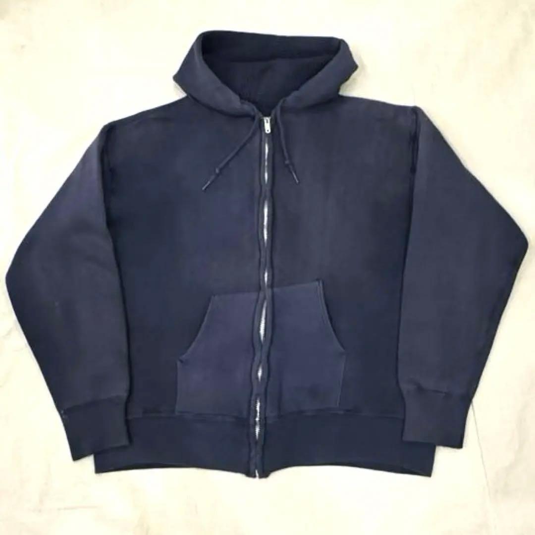 60s ダブルフェイス SWEAT ジップ パーカー 茄子紺 フェード ナス紺