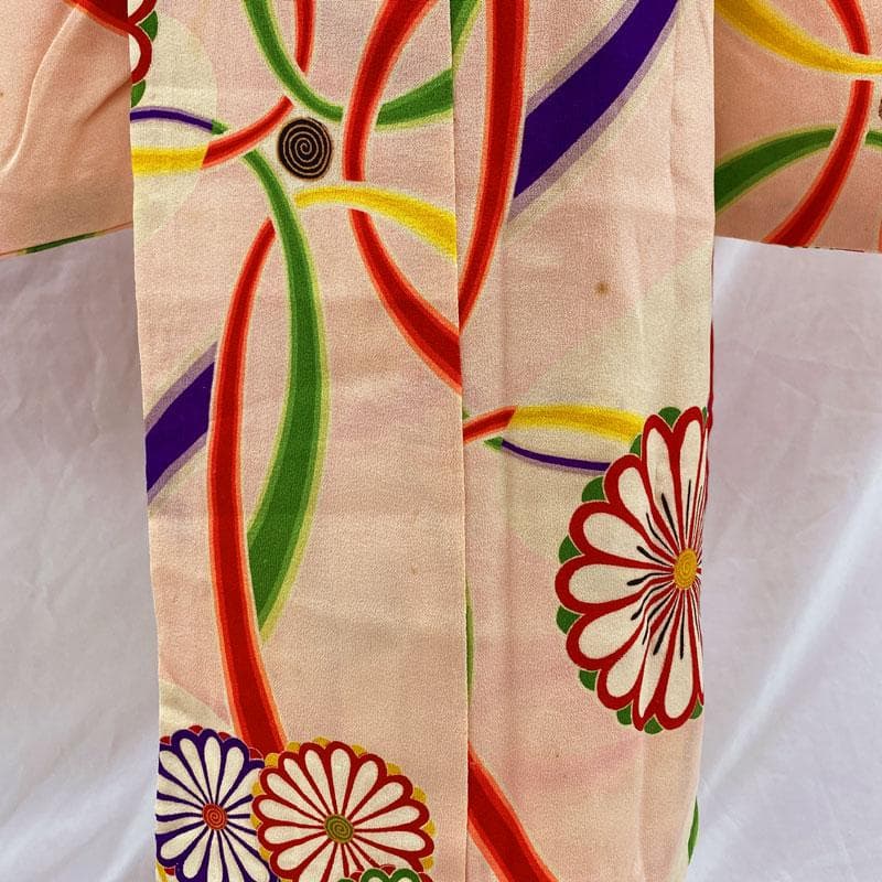 508ag9◎七五三 七歳 女児 アンティーク着物&丸帯 総柄 レトロ◎