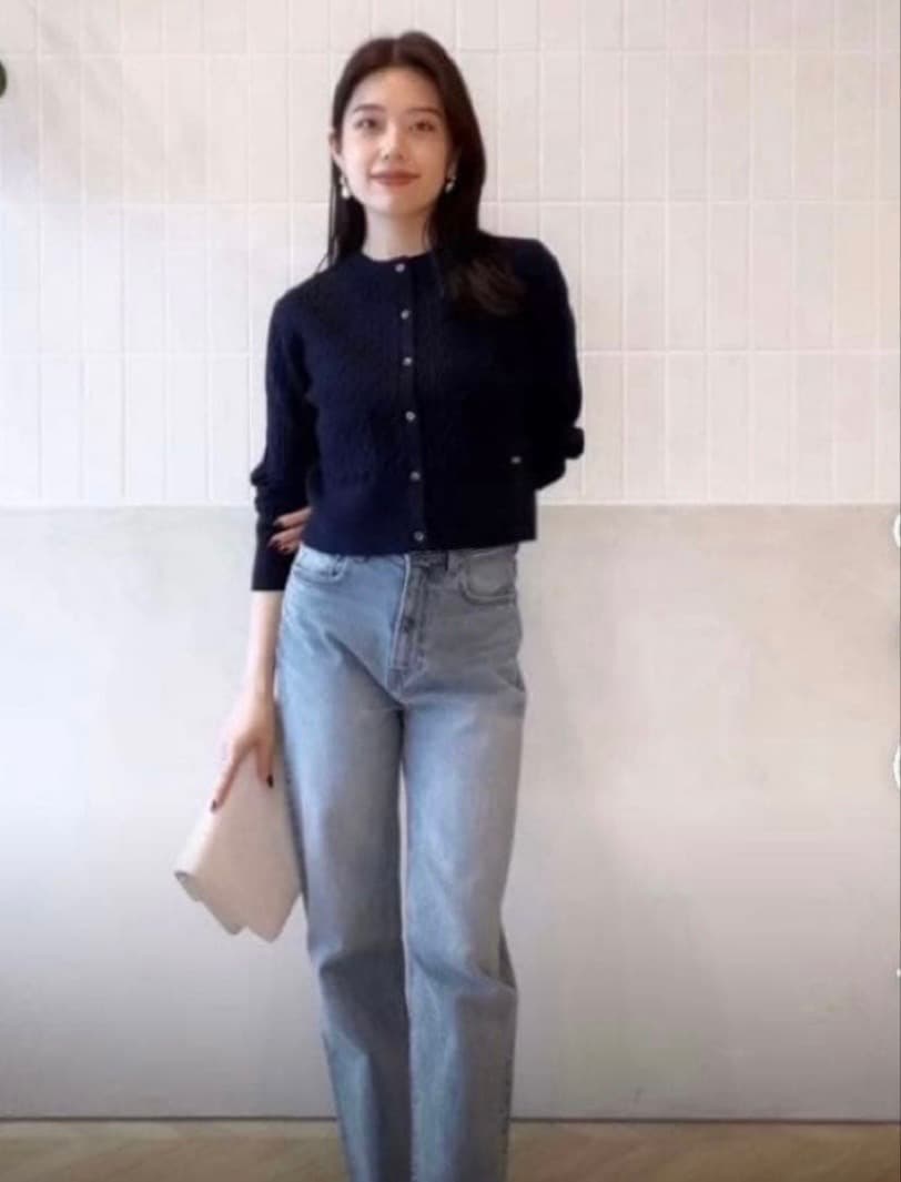 anuans リトルケーブルニットカーディガン ネイビー