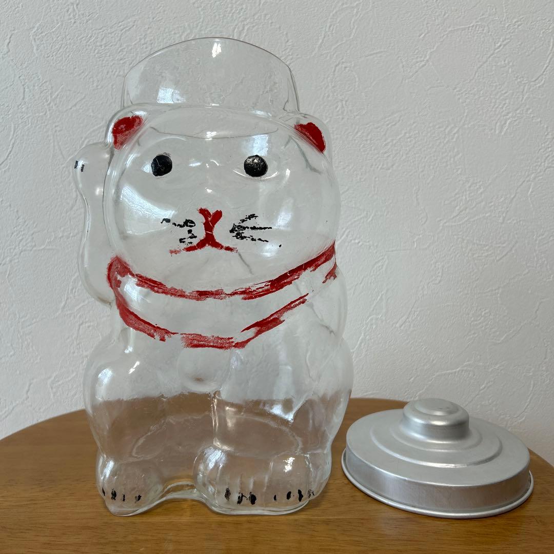 ガラス招き猫　菓子瓶　昭和レトロ 状態良品