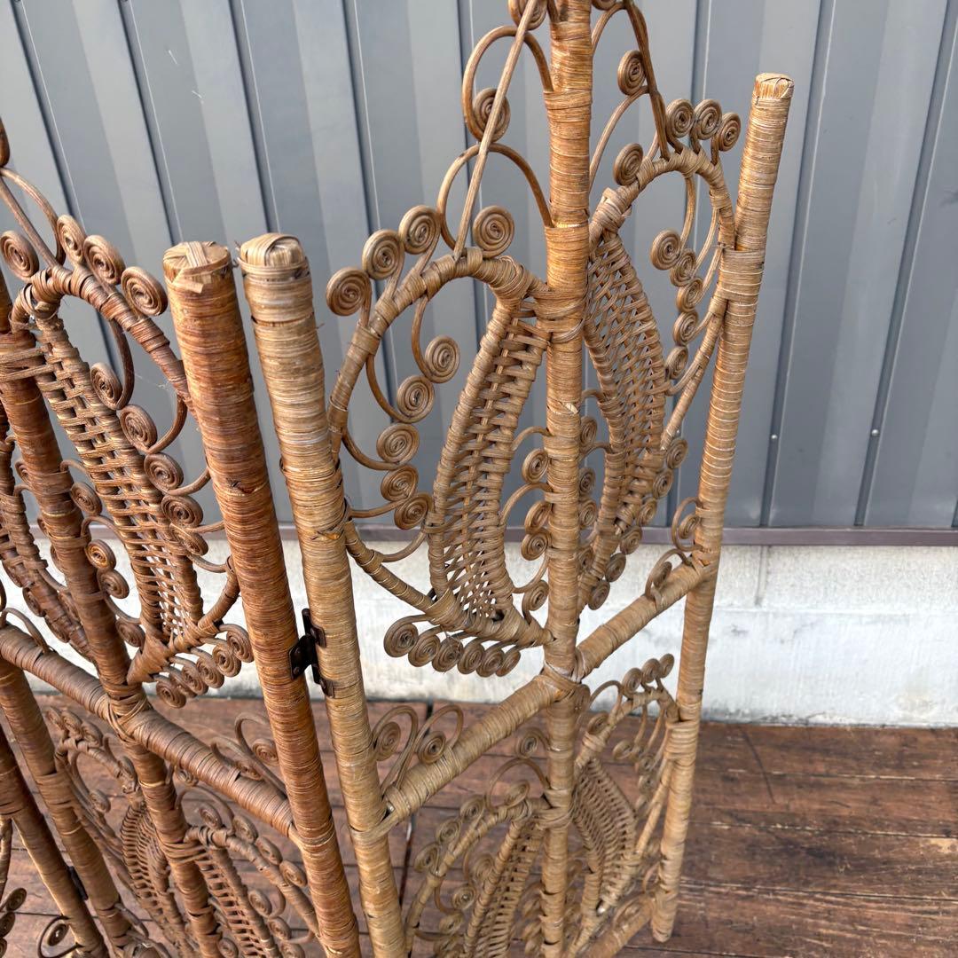 B2 昭和レトロ エスニック 3連 装飾ラタンパーテーション パーティション