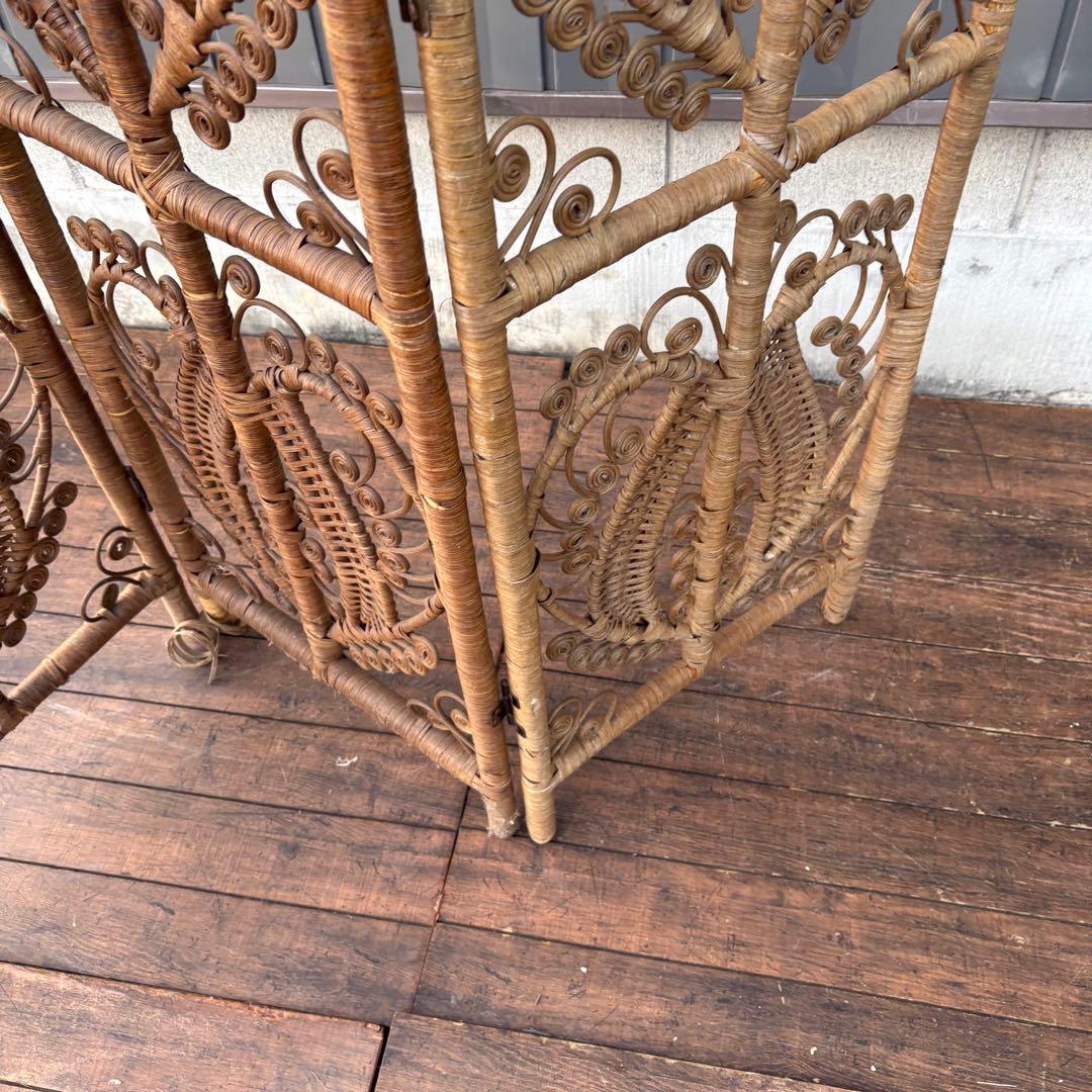 B2 昭和レトロ エスニック 3連 装飾ラタンパーテーション パーティション