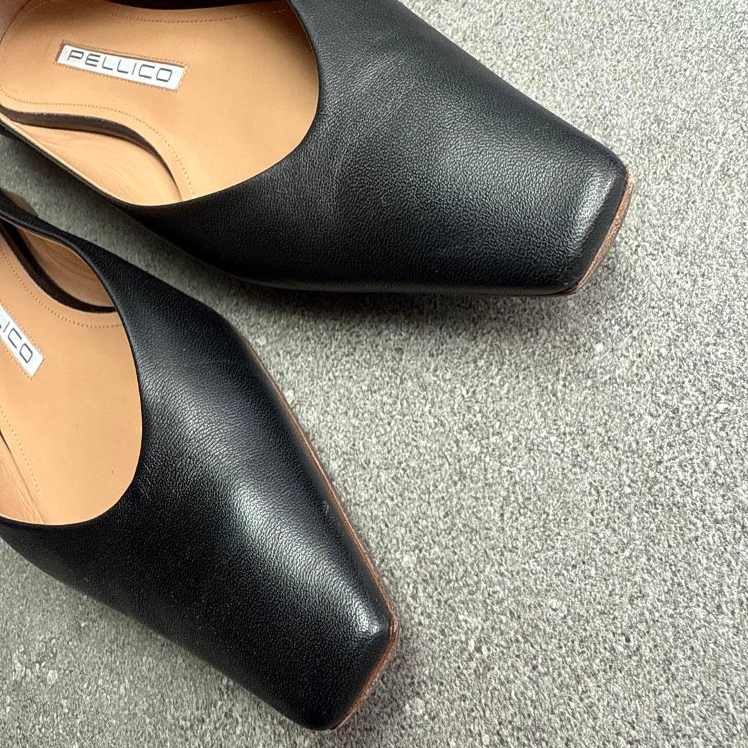 PELLICO ブラック スクエアトゥフラットシューズ 38