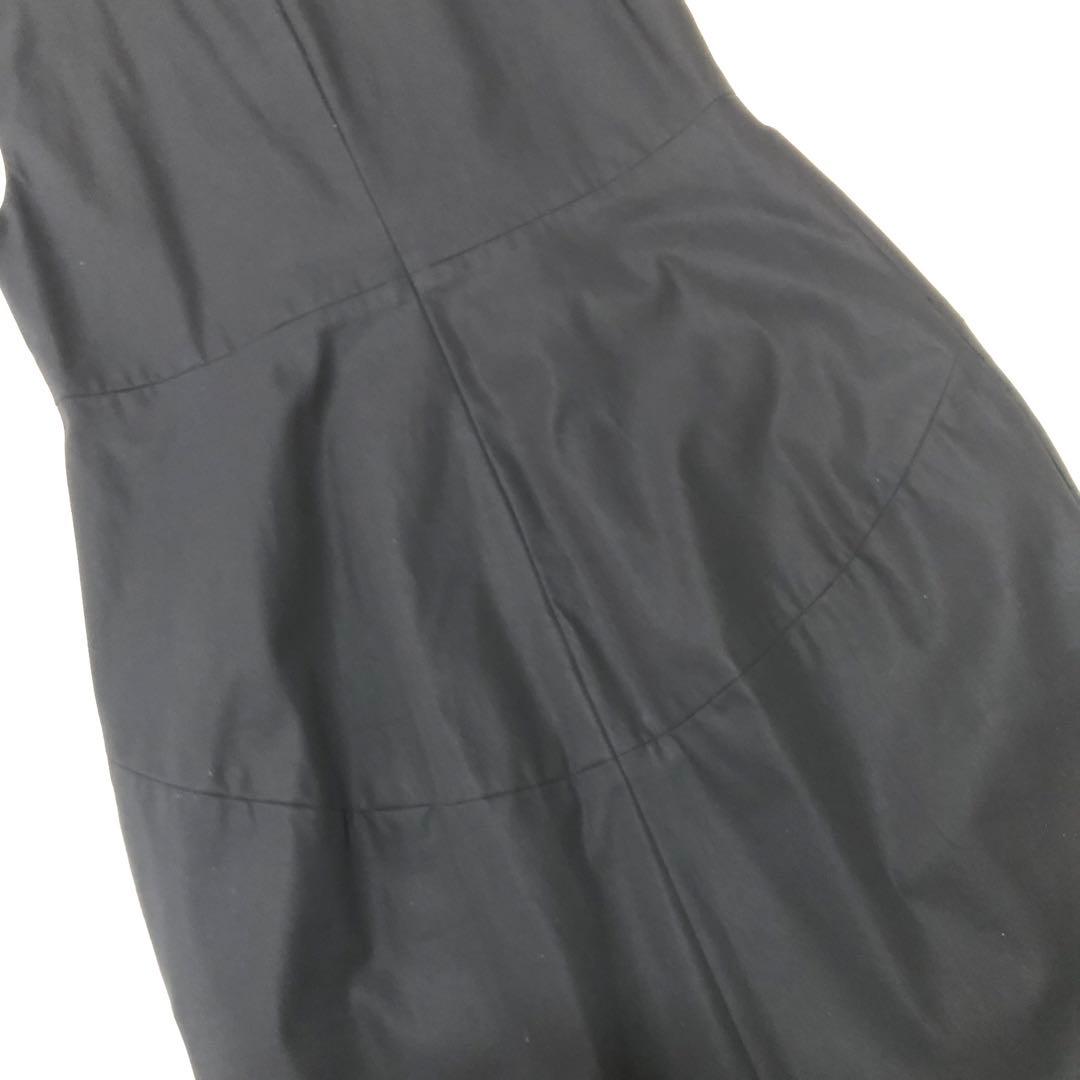 ヨーコチャン ウエストパール付　ノースリーブワンピース 膝丈　ブラック