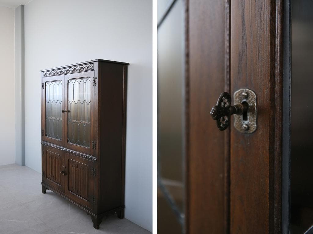 英国アンティークJC社製キャビネット/ディスプレイ棚/本棚/飾り棚(92-20)