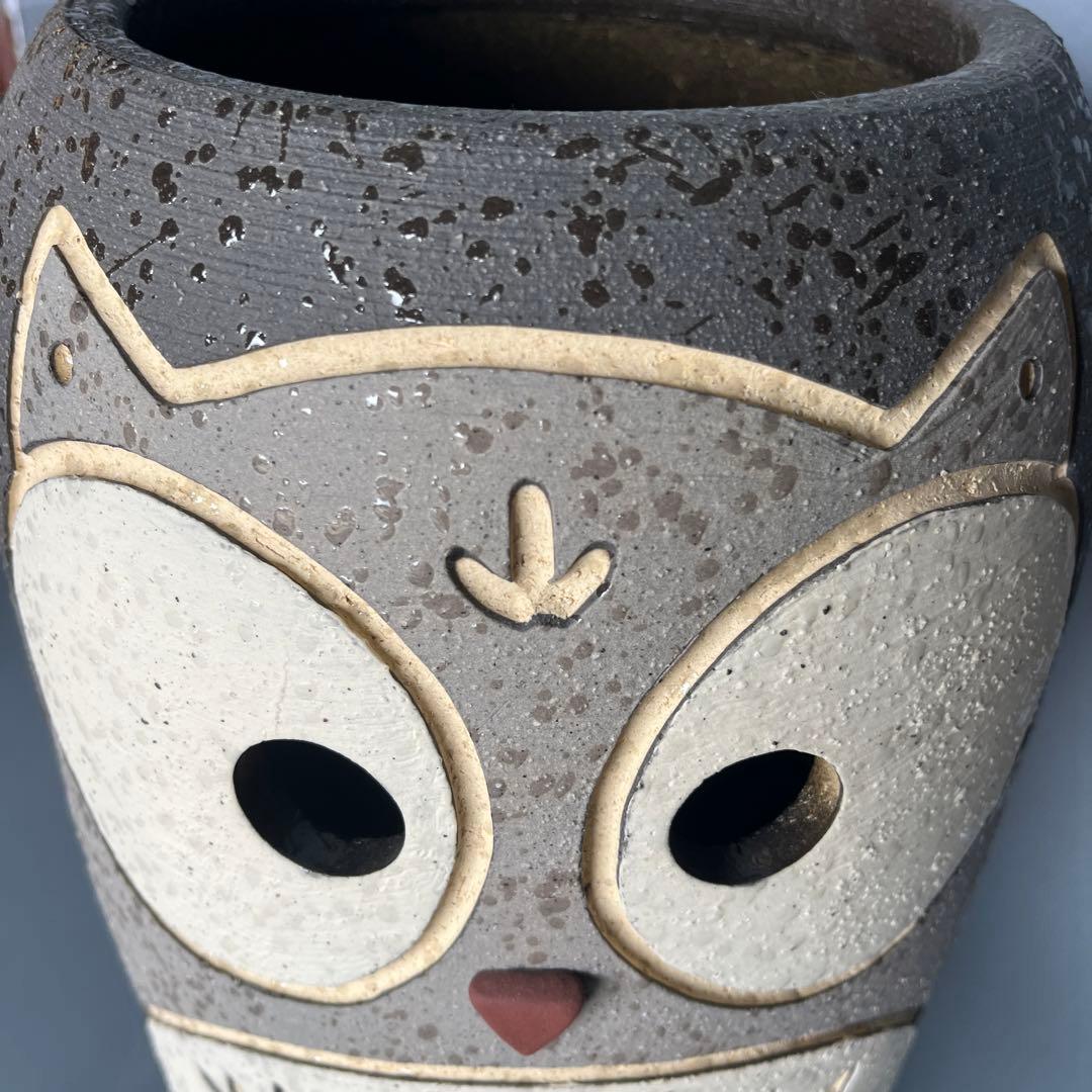 信楽焼傘立て  黒釉ふくろう 高さ44cm