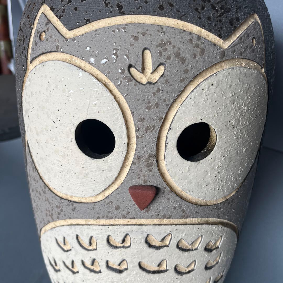 信楽焼傘立て  黒釉ふくろう 高さ44cm