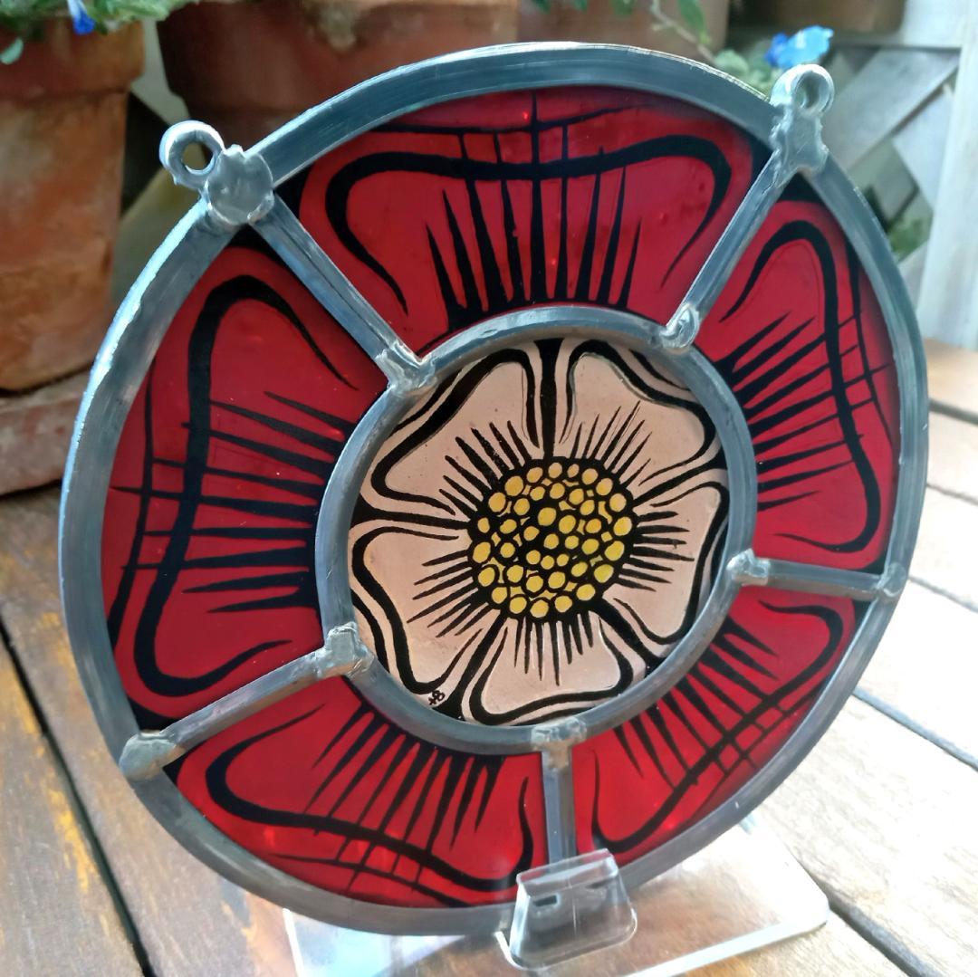 アメリカ ステンドグラス 中世風 教会風 花文様バラ窓グラスマスターズ社 花紋様