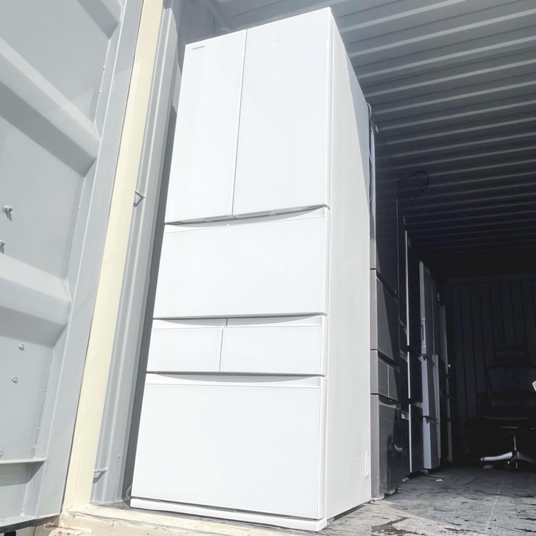 取付無料！東芝 ベジータ 真ん中野菜室おしゃれホワイト6ドア冷蔵庫！洗濯機