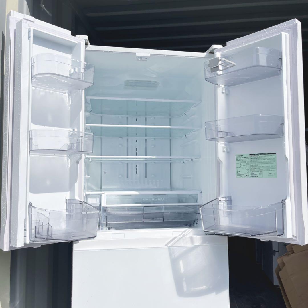取付無料！東芝 ベジータ 真ん中野菜室おしゃれホワイト6ドア冷蔵庫！洗濯機