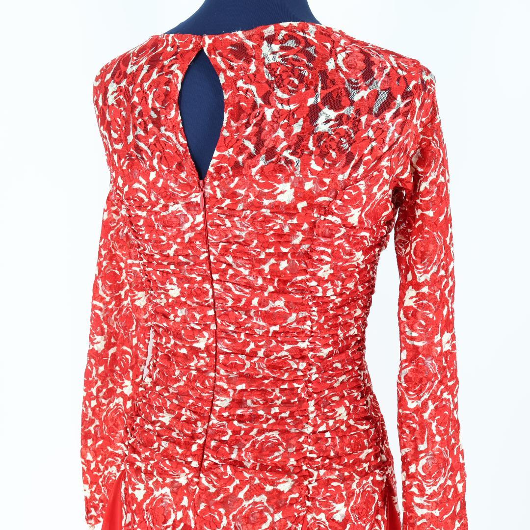 【美品 社交ダンス衣装】レッド×アイボリー Leirenaレイリーナ ワンピース