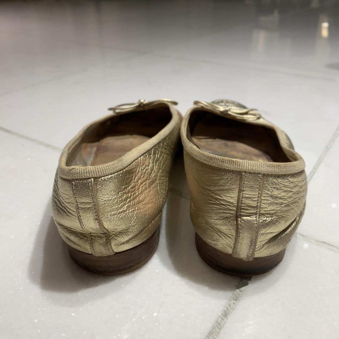 CHANEL シャネル バレエシューズ ゴールド CCロゴ フラット 24cm