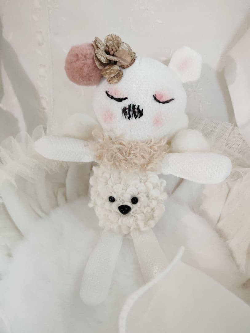 生後１日❤生まれたての子猫ちゃん♡バスケットとクマたん♡アートドール♡ぬいぐるみ